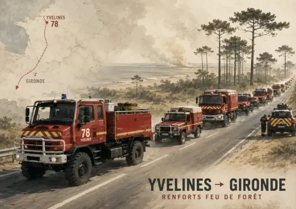 Illustration - colonne de pompiers vers la Gironde