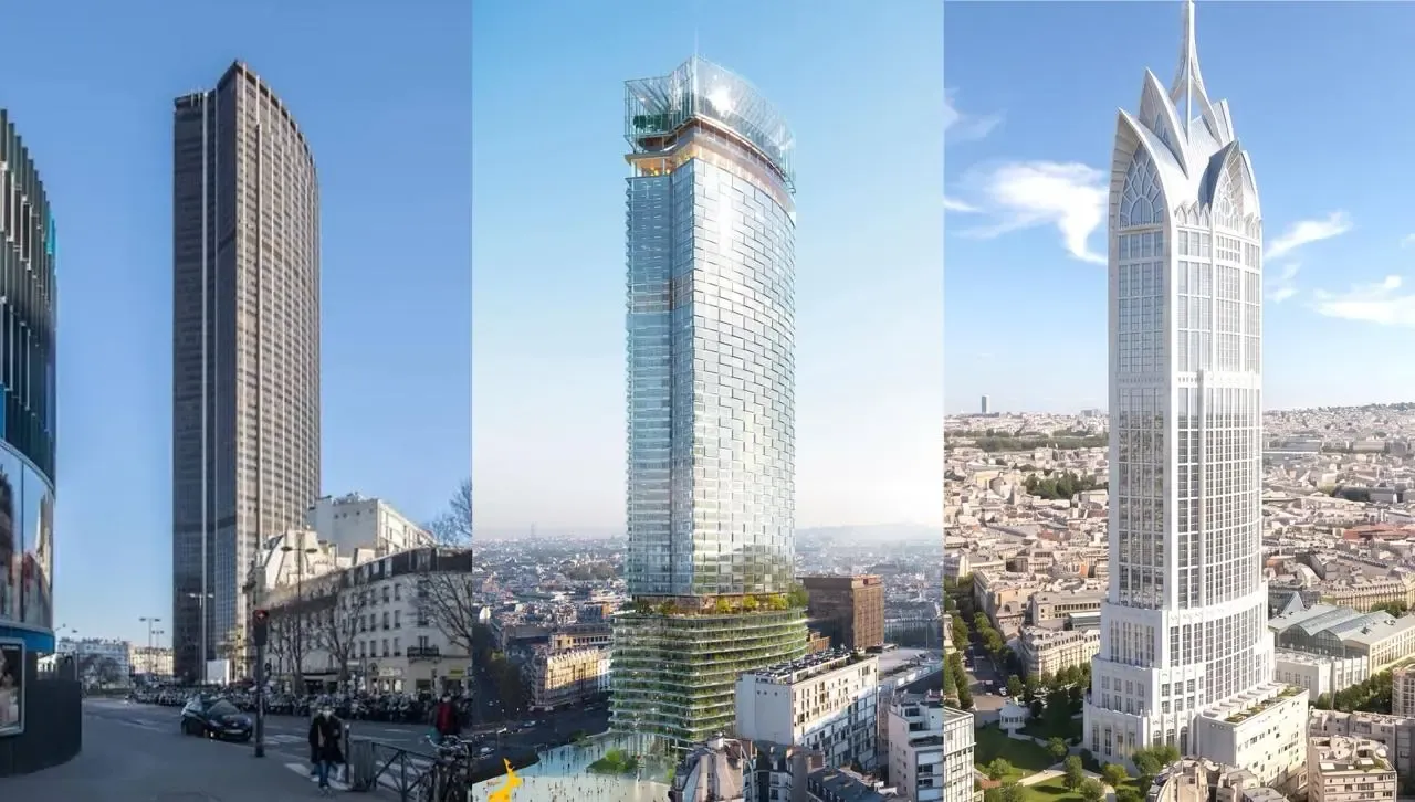 Comparaison de la Tour Montparnasse actuelle, du projet Nouvelle AOM et de la proposition Montparnasse 2030 de Regard Naïf