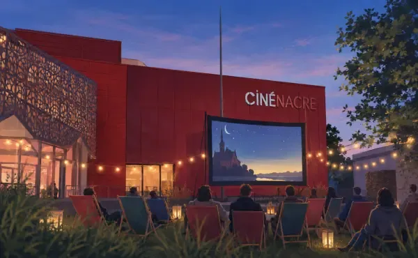 Projection devant un château du Calvados