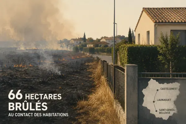 Feu de végétation près des maisons