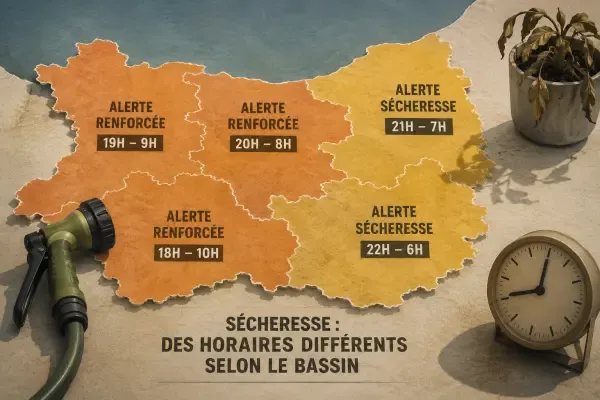 Arrosoir devant une terre sèche