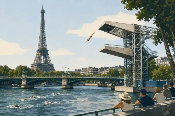 Illustration - Nageurs autour de l’Île aux Cygnes
