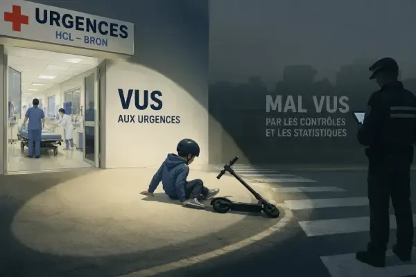 Adolescent en trottinette devant les urgences