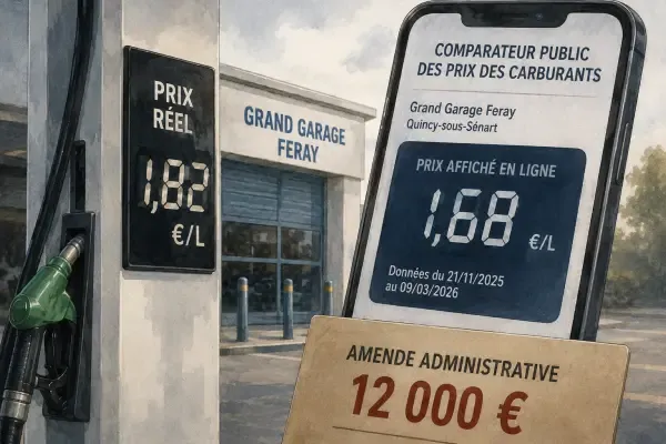 Illustration - Station-service et panneau de prix