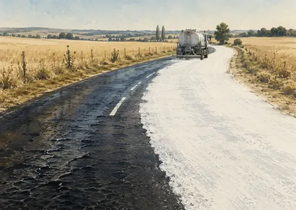 Route blanchie au lait de chaux