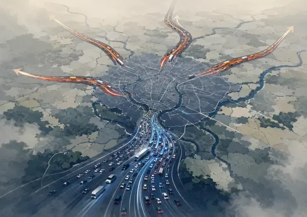 Illustration du chassé-croisé autoroutier francilien