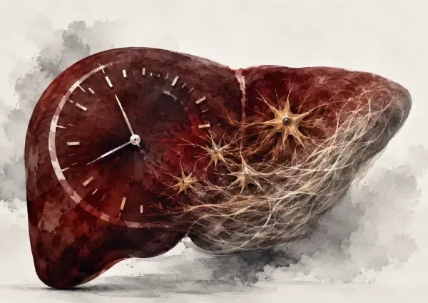 Illustration - Cellules du foie et horloge