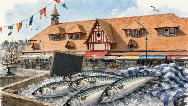 Illustration - Maquereaux et bateaux du port de Trouville