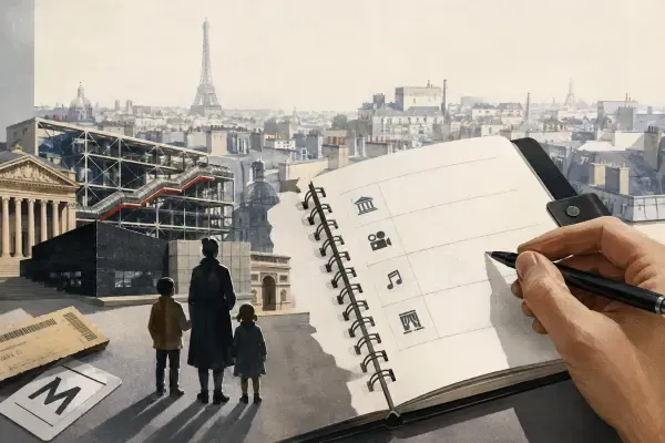 Illustration - Famille préparant une sortie culturelle