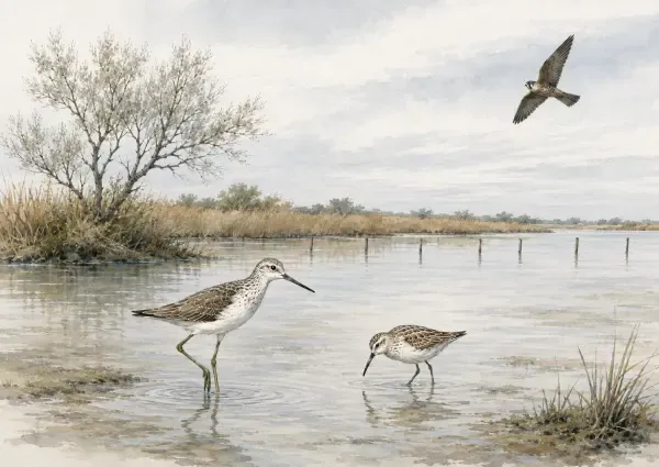 Illustration de trois oiseaux migrateurs