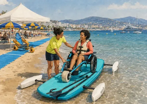Paddle adapté avec fauteuil à Cannes