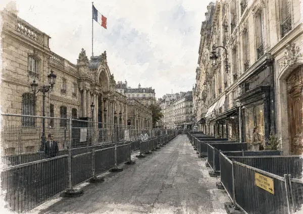 Rue parisienne en travaux devant l’Élysée