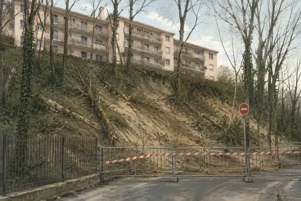 Illustration - Immeubles sur un coteau instable