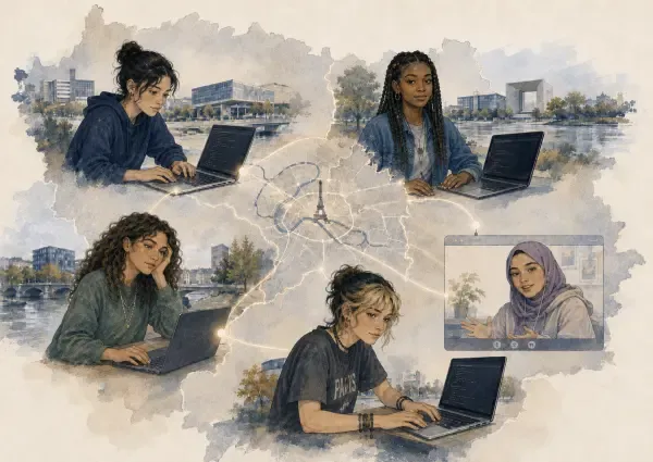 Adolescentes découvrant le code en atelier
