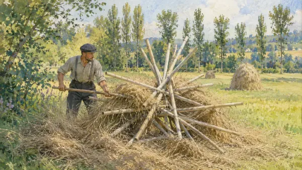 Jardiniers montant une meule à Giverny
