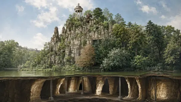 Falaises et lac des Buttes-Chaumont