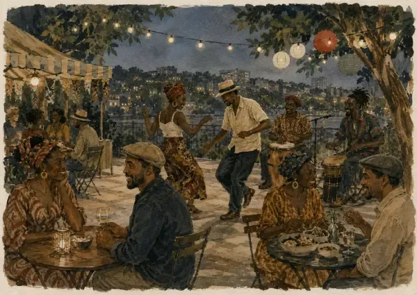 Guinguette africaine sous les arbres