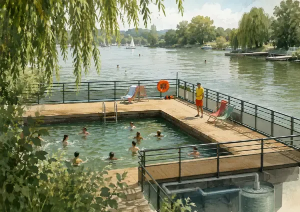 Illustration - Baigneurs dans la Marne aménagée