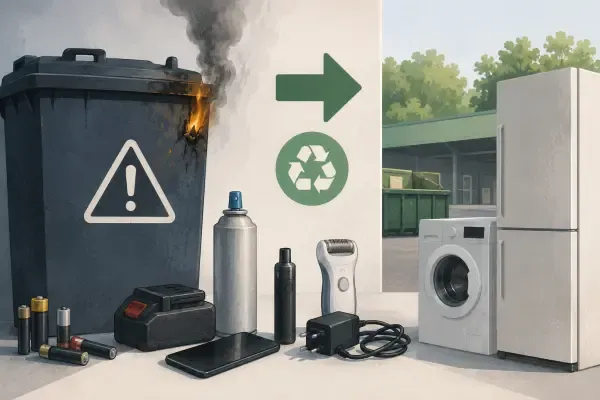 Bonbonne et batterie près d’un conteneur