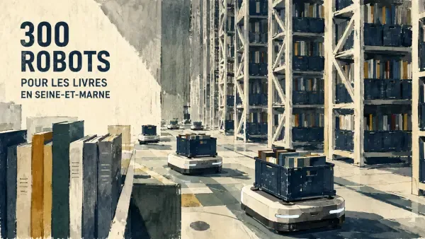 Illustration - Robots préparant des commandes de livres