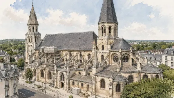 Échafaudages sur la collégiale de Poissy
