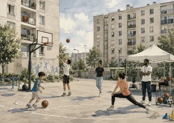 Illustration - Sports de quartier au pied des immeubles