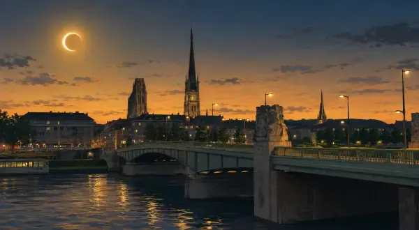 Illustration - Éclipse solaire sur le pont Boieldieu