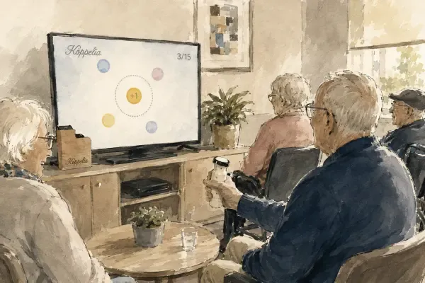 Illustration - Résidents jouant avec une manette adaptée