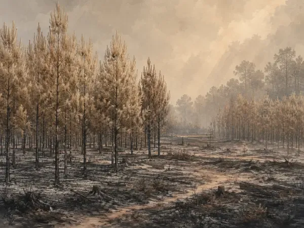 Illustration - Pins brûlés après l’incendie de Saumos