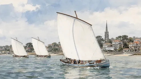 Illustration - voiliers traditionnels devant Arcachon