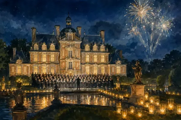 Choristes devant le château de Beaumesnil