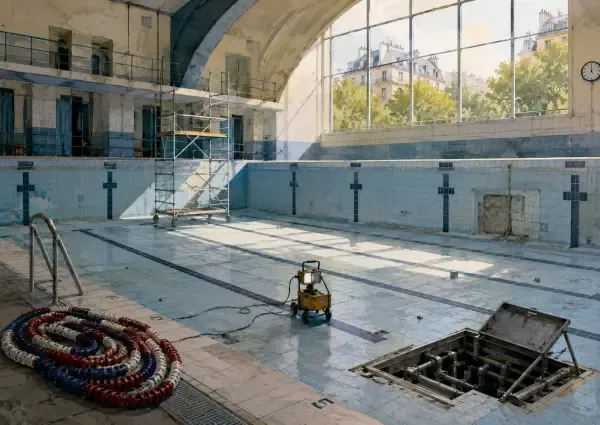 Illustration - Piscine parisienne en travaux
