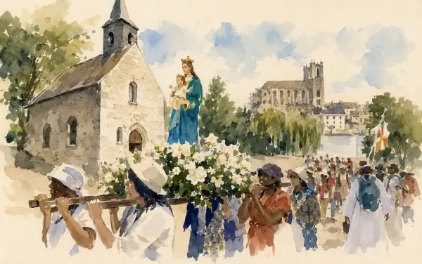 Pèlerins marchant vers Notre-Dame-de-la-Mer