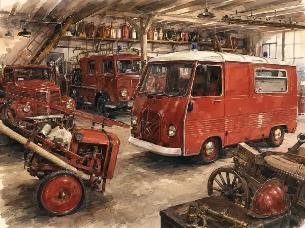 Illustration - anciens véhicules de pompiers