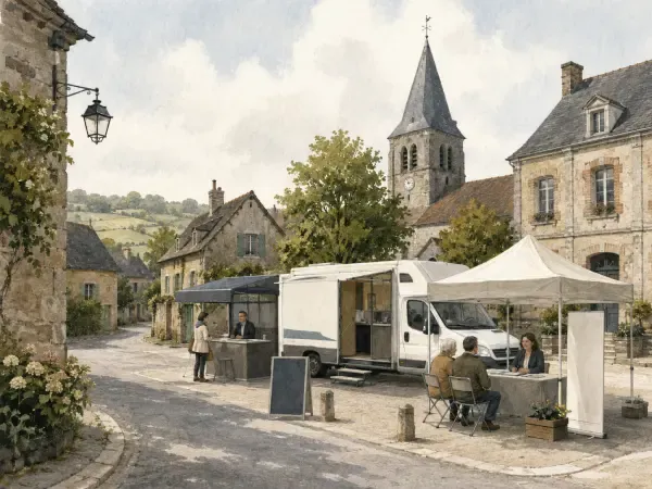 Illustration - Cour d’école transformée en village multiservices