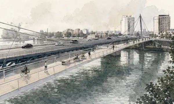 Passerelle suspendue au-dessus de la Seine