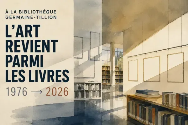 Illustration - bibliothèque et œuvres exposées