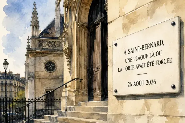 Illustration - Église Saint-Bernard et plaque commémorative