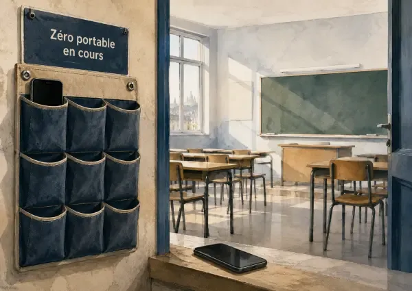 Illustration - téléphones rangés dans un lycée