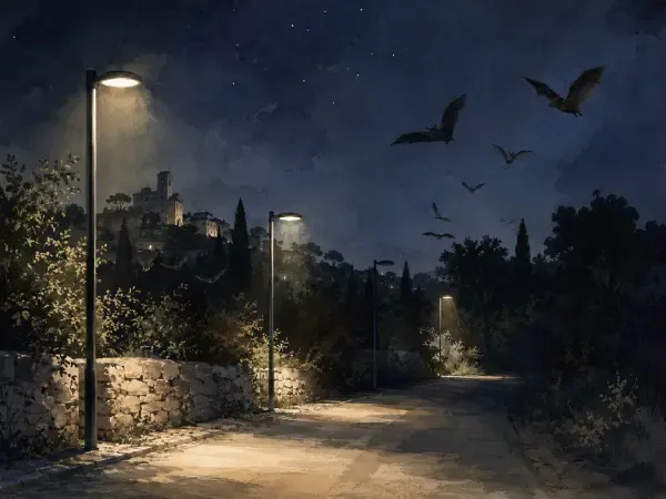 Illustration de chauves-souris et lampadaires