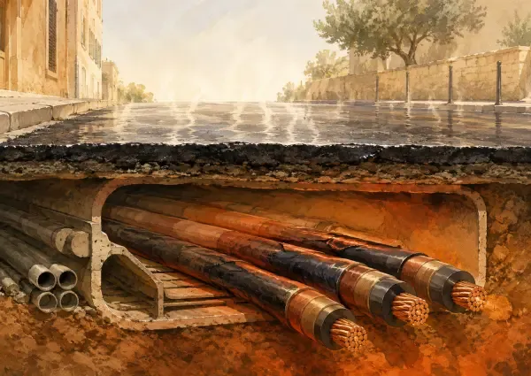 Illustration - Câbles électriques sous une chaussée chauffée