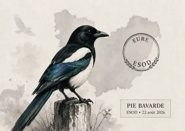 Illustration - Pie bavarde dans un verger eurois