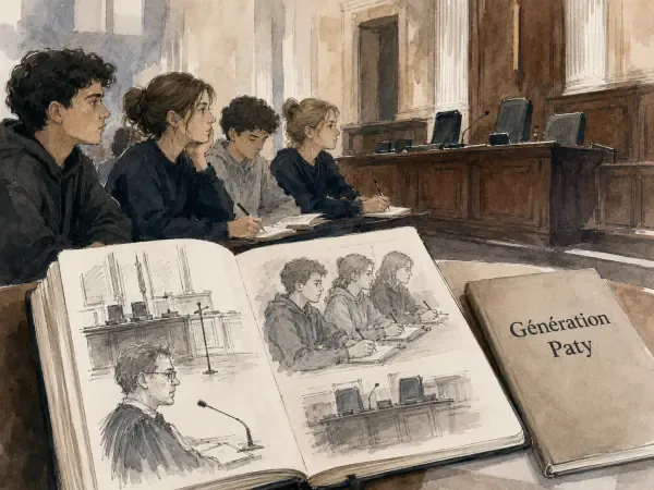 Illustration de lycéens au tribunal