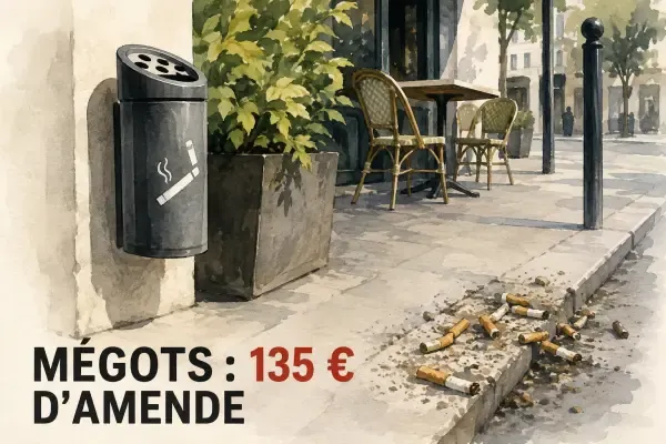 Illustration - Cendrier urbain et mégots au sol