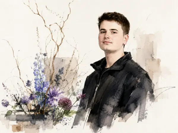 Illustration - fleuriste préparant une composition
