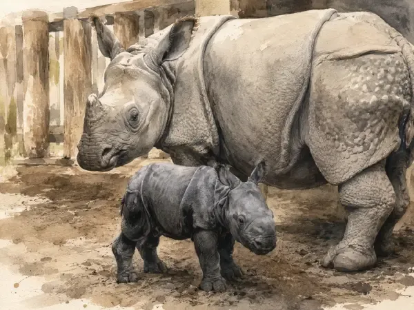Bébé rhinocéros indien au CERZA