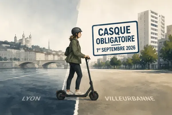 Illustration - Trottinette et casque à Villeurbanne