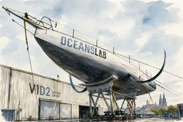 Foiler IMOCA en chantier à Caen