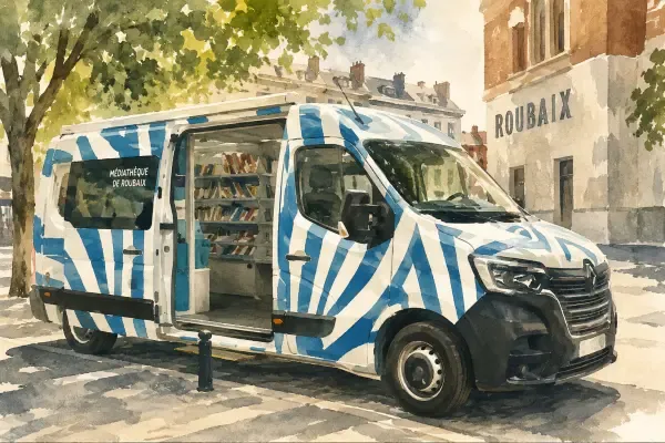 Bibliobus électrique dans les rues de Roubaix