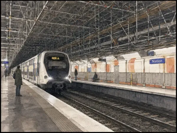 Échafaudage au-dessus des voies du RER
